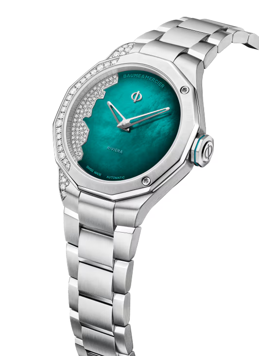 Baume & Mercier Riviera M0A10868 – Automatique 33mm Serti Diamants Cadran Vert
