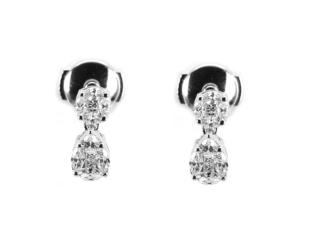 Boucles d'Oreilles Illusion Or Blanc Diamants taille poire et brillants 9156LE/3 - Purity Jewelry - Bijoux - Les Champs d'Or