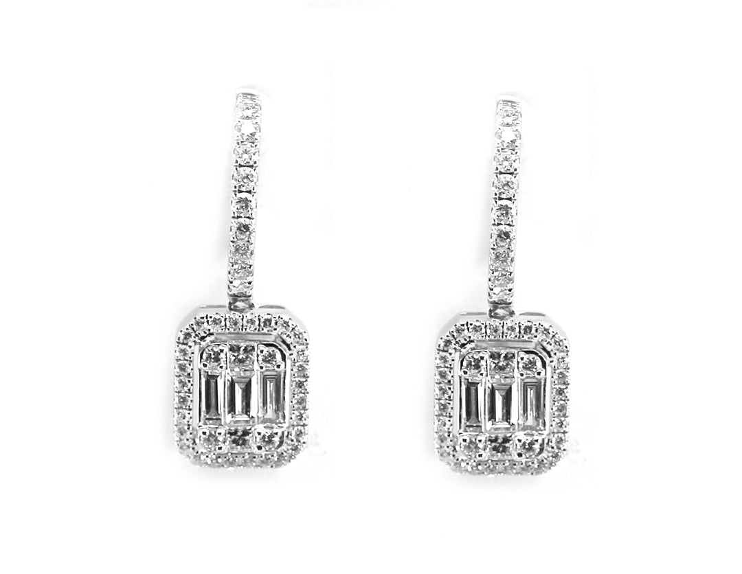 Boucles d'Oreilles Illusion entourage dormeuses Gd modèle Or Blanc Diamants baguette et brillants EB150LE/7 - Purity Jewelry - Bijoux - Les Champs d'Or