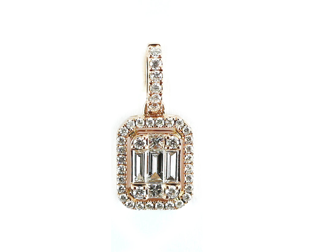 Pendentif Illusion entourage Moyen modèle Or Rose Diamants taille baguette et brillants EM150LP/38 - Purity Jewelry - Bijoux - Les Champs d'Or