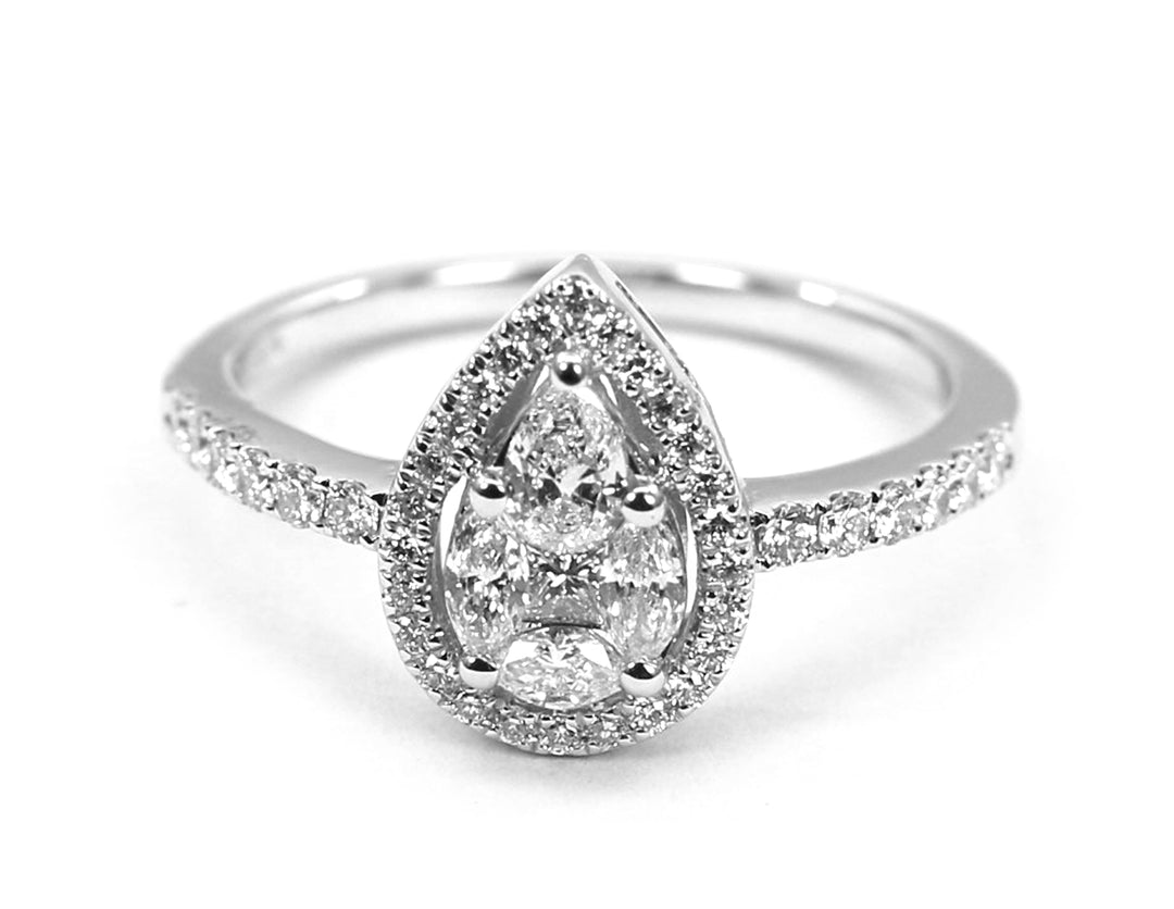 Bague Illusion poire Grand modèle Or Blanc Diamants taille poire et brillants PM100LR/12 - Purity Jewelry - Bijoux - Les Champs d'Or
