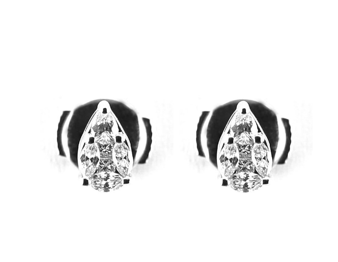 Boucles d'Oreilles Illusion Petit modèle Or Blanc Diamants taille poire et brillants PR50LE/14 - Purity Jewelry - Bijoux - Les Champs d'Or