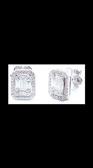 Boucles d'Oreilles Illusion entourage Moyen modèle Or Blanc Diamants taille baguette et brillants EM150LE/38 - Purity Jewelry - Bijoux - Les Champs d'Or